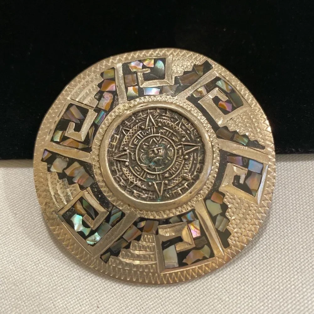 Vintage Sterling Silver MOP Inlay Pendant Brooch